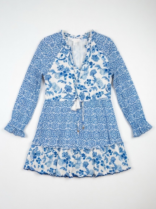 House of Harlow 1960 Dresses & Skirts - House of Harlow 1960 Blue White Boho Floral Tassel Mini Dress